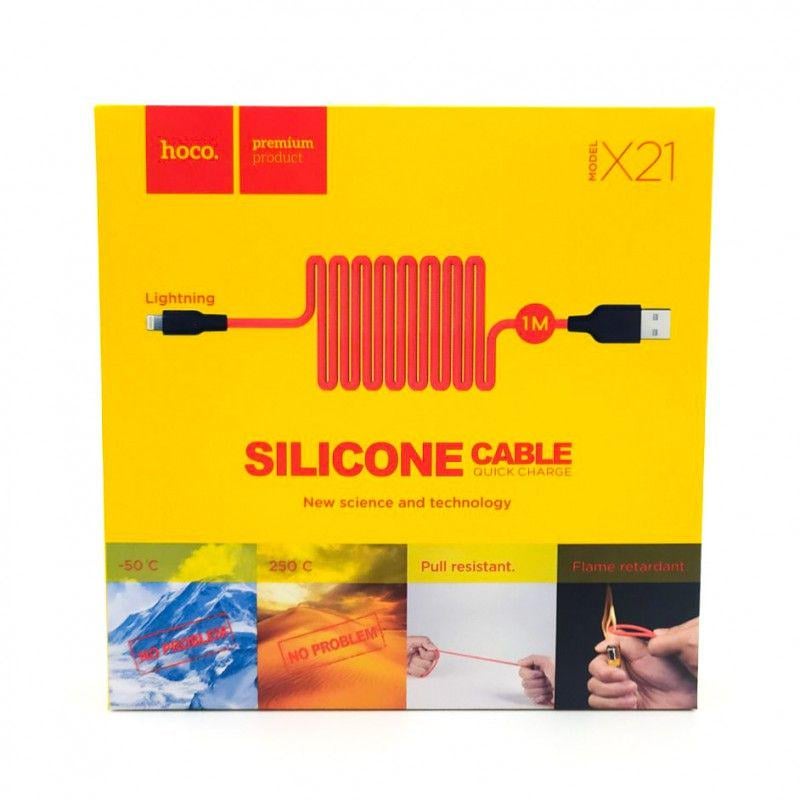 Кабель силиконовый Hoco X21 сверхпрочный USB Lightning Red (17417) - фото 3 Кабель силиконовый Hoco X21 сверхпрочный USB Lightning Red (17417) - фото 3
