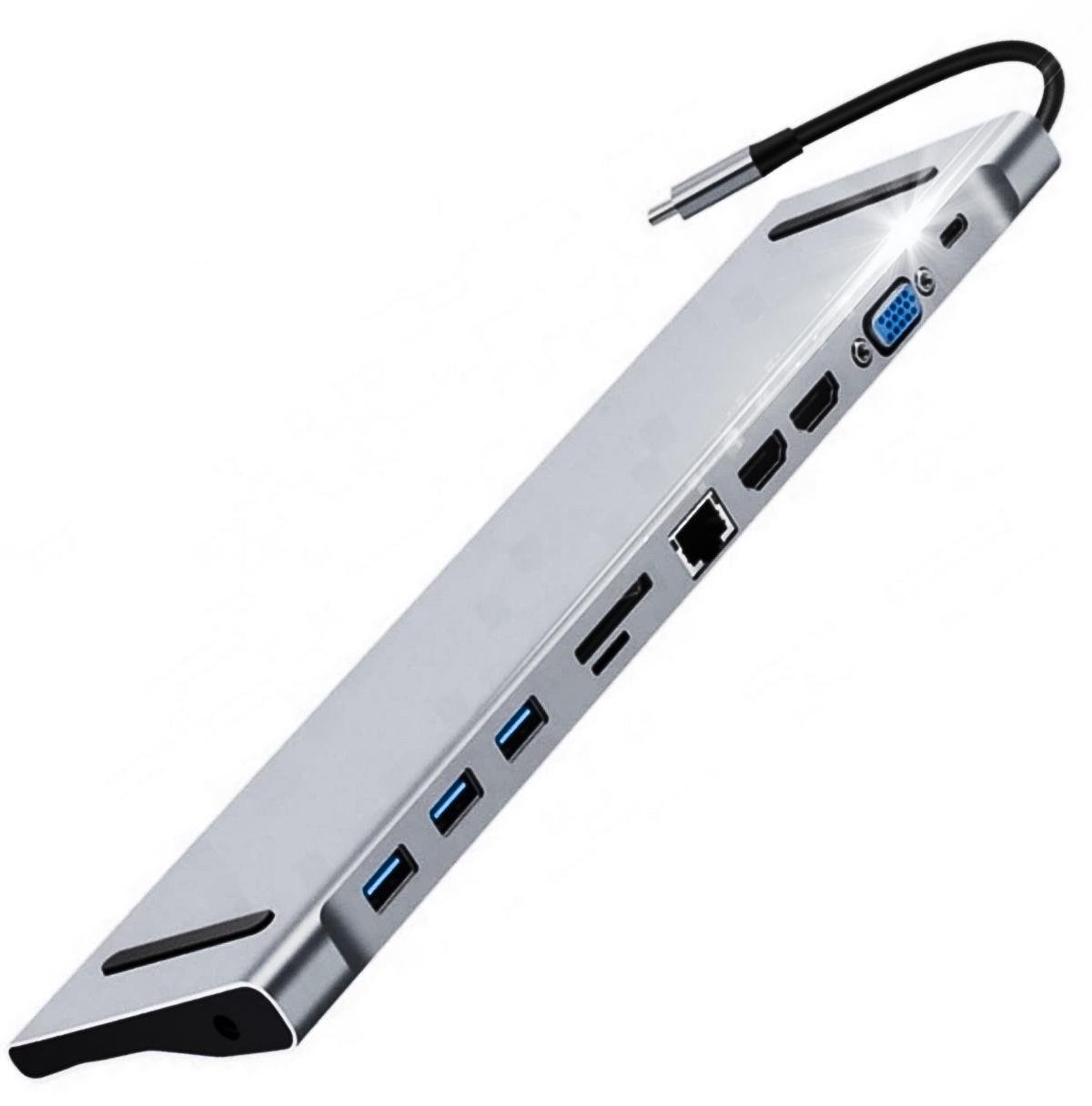 USB-хаб Foxconn Type-C на HDMI/VGA/AUX 3,5 мм/SD-TF/Card Reader/USB-хаб Foxconn 3x3,0/Ethernet RJ-45/USB-C Charging (A10037)