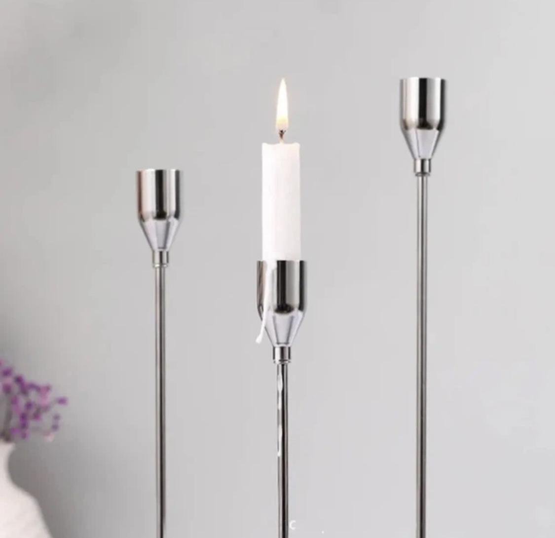Набір підсвічників металеві 3 шт. 32х27х22 см Сріблястий (91372) - фото 2
