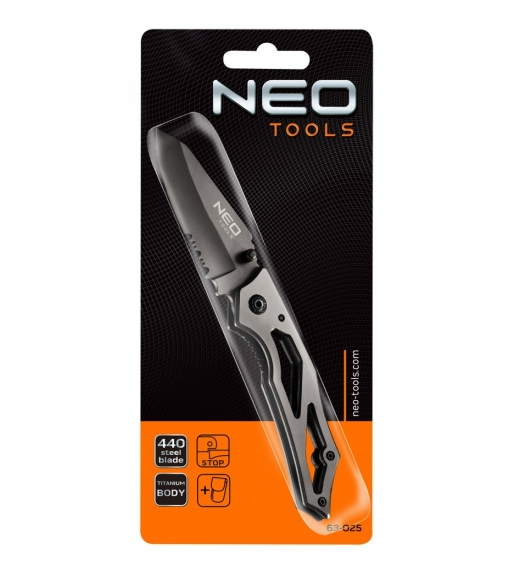 Складной нож с фиксатором и чехлом Neo Tools 63-025 60 г Титан (566259) - фото 2