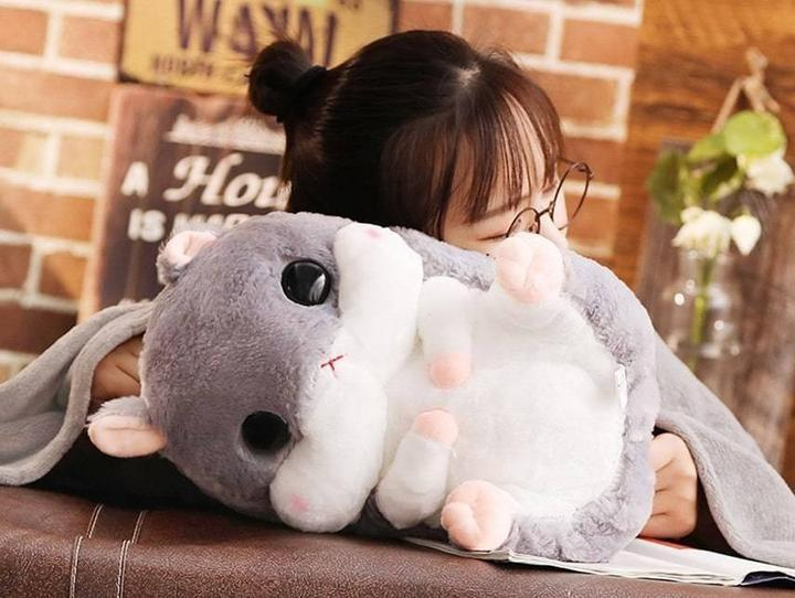 Игрушка-подушка мягкая Хомяк 38 см с пледом 110х160 см Серый (2117-231) - фото 3