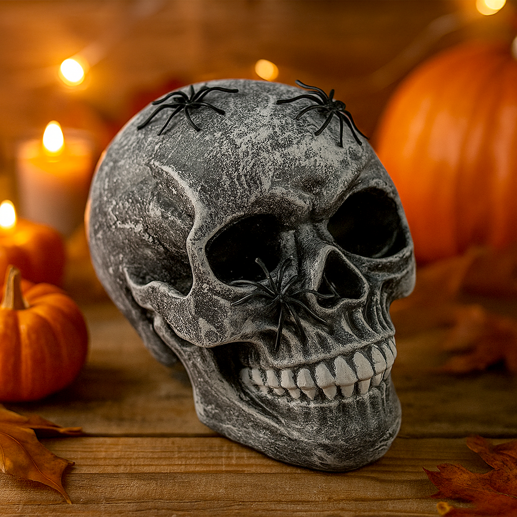 Копилка гипсовая с пауками Череп Хэллоуин 20x15 см Серебристый (27-HL1-0603) Копилка гипсовая с пауками Череп Хэллоуин 20x15 см Серебристый (27-HL1-0603)