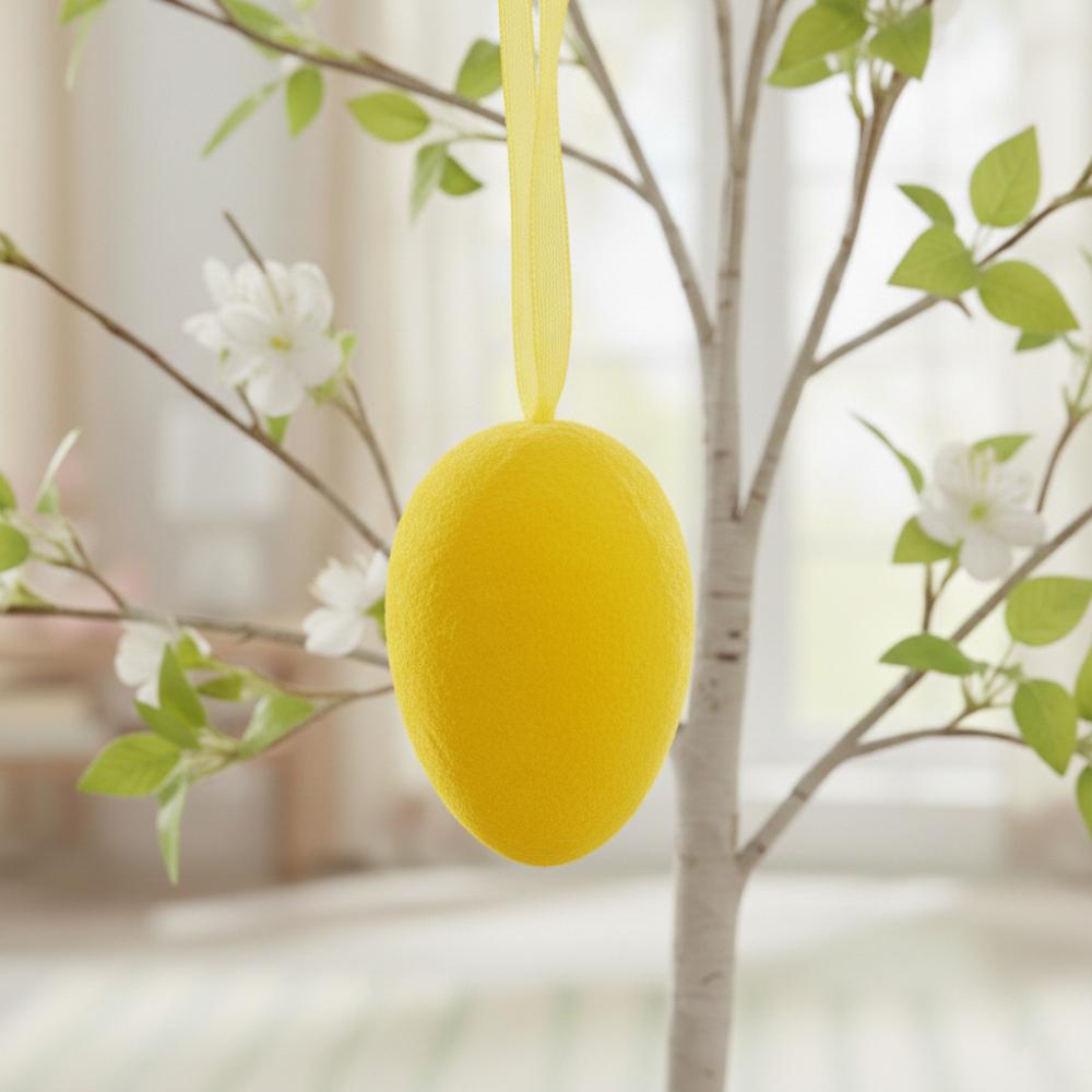 Набор из 6 подвесных флоковых пасхальных яиц 6 см (5103-001/yellow)