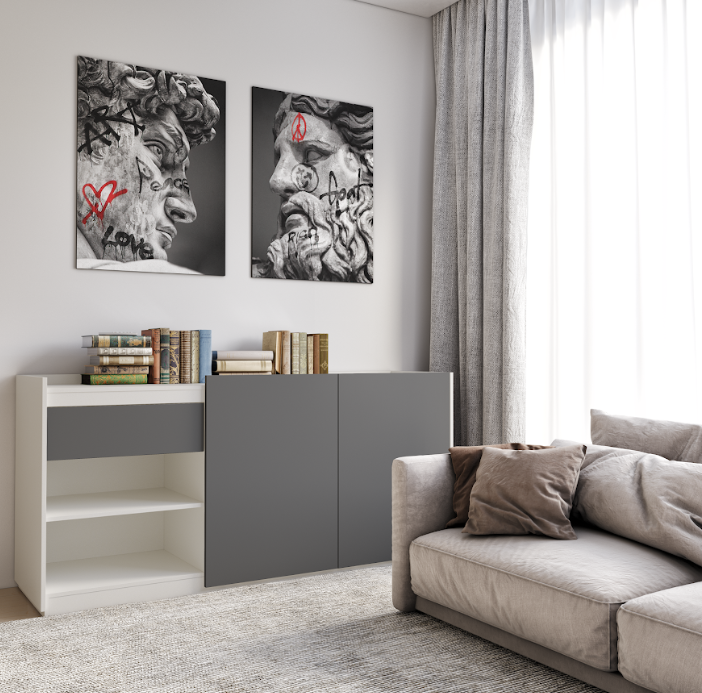 Комод без ручек Moreli RS-3 с дверцей и полками 1840х860х500 мм Белый/Антрацитовый (rs-3-wh-ant)