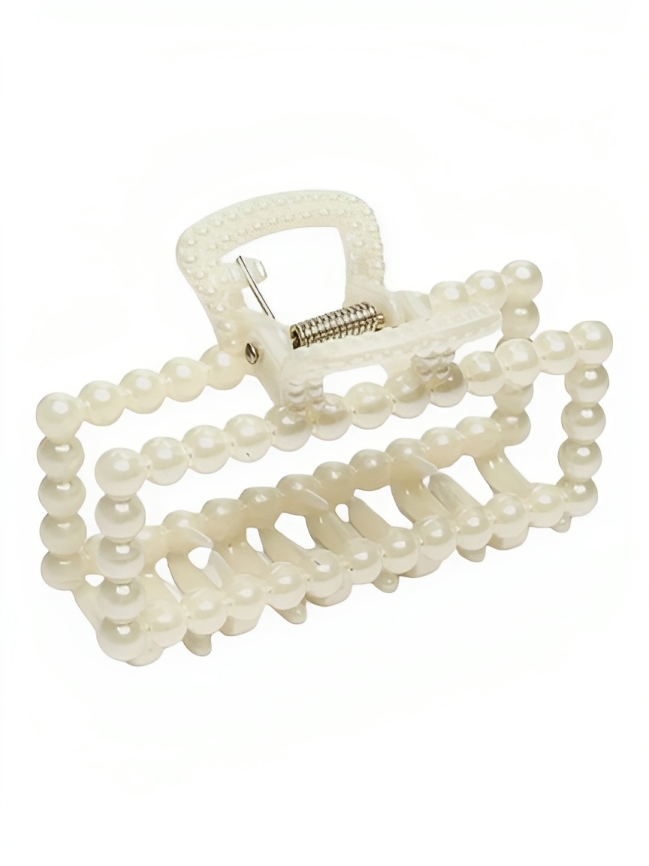 Заколка-краб для волос Жемчуг прямоугольной формы 7,5 см Белый (13687911)