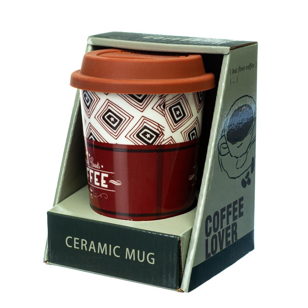 Кружка керамическая с силиконовой крышкой Elisey Coffee lover 400 мл Ромбики (8803-012)