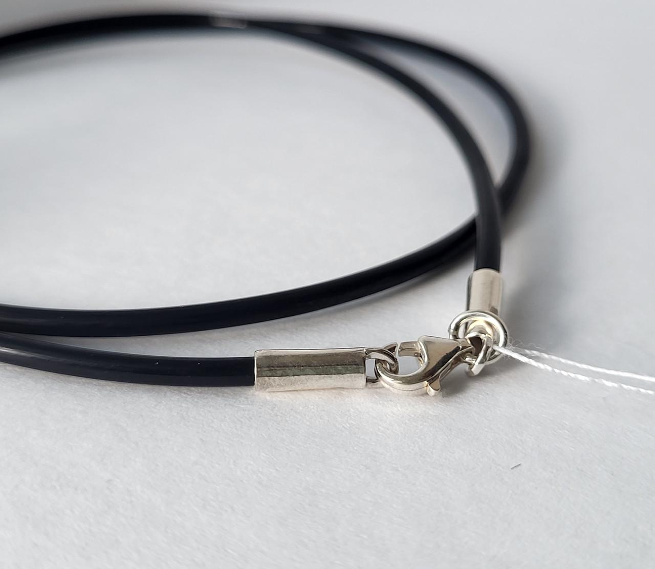 Шнурок на шию застібка срібло 925 проби силікон 1,5 мм 0,70 г 40 см Чорний (1443) - фото 2