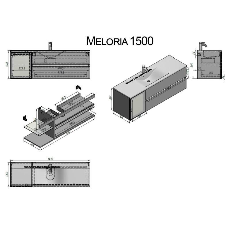 Тумба подвесная Fancy Marble Meloria 1500 L/R умывальником Margo 1500 Шпон - фото 5