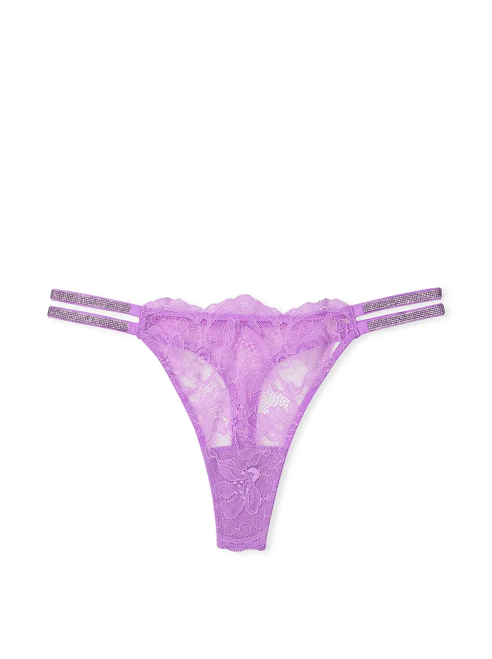 Труси Victoria's Secret Double Shine Strap Lace Thong Panty L Фіолетовий (27923768)