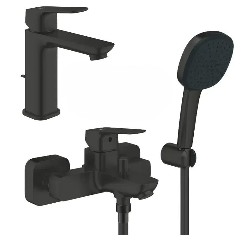 Набір змішувачів Grohe Cubeo 3в1 для ванни з виливом Чорний (UA1078942430)