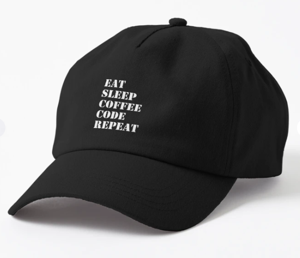 Кепка унисекс Malfini с принтом "Eat sleep cofee code repeat" Черный (ПН318К-1)