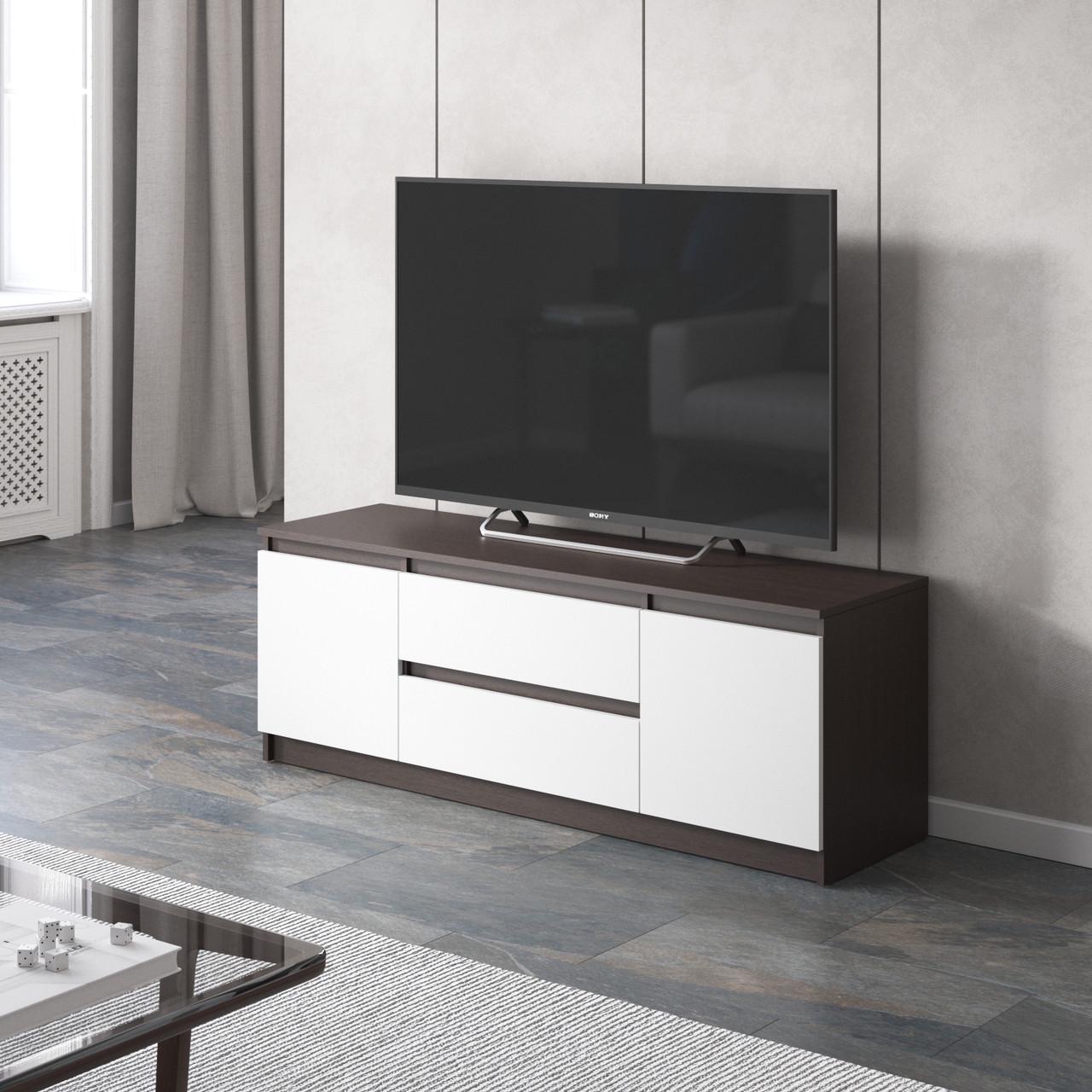 Тумба под телевизор Вайс R-28 1402х400х531 мм Венге темный/Белый фасад (30668767) Тумба под телевизор Вайс R-28 1402х400х531 мм Венге темный/Белый фасад (30668767)