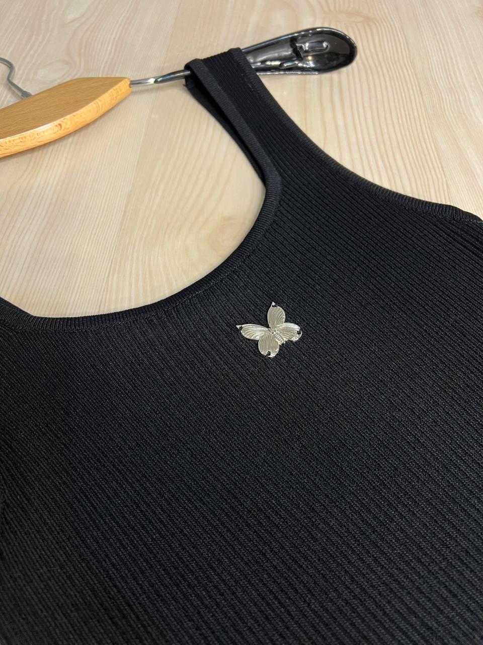 Майка женская A-N 2206 в рубчик с бабочкой OS Черный (26389123) - фото 2 Майка женская A-N 2206 в рубчик с бабочкой OS Черный (26389123) - фото 2