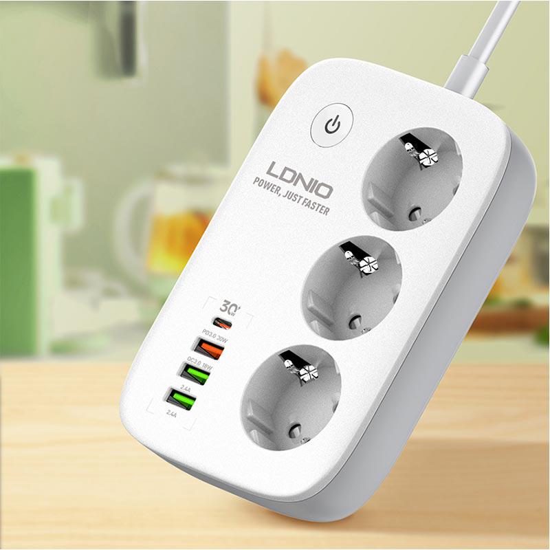 Продовжувач LDNIO SEW3452 мережевий 2 м 3 ports/PD/3USB/1 QC 3.0/1 Type-C/WiFi White - фото 6