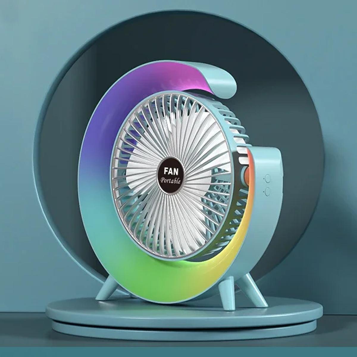 Вентилятор-лампа Colorful Desktop Fan F13 портативний настільний USB три швидкості акумулятор обертання 180° Blue (200312) - фото 6 Вентилятор-лампа Colorful Desktop Fan F13 портативний настільний USB три швидкості акумулятор обертання 180° Blue (200312) - фото 6