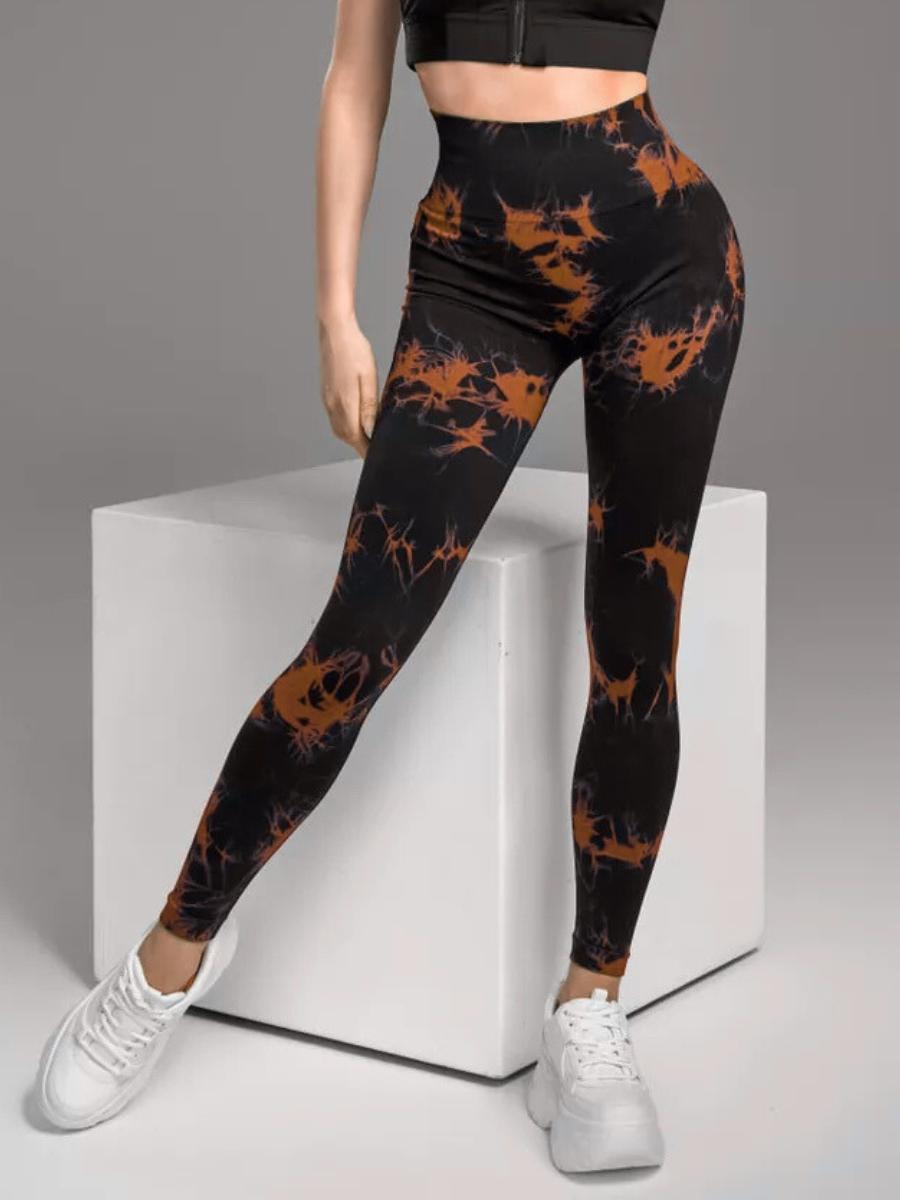 Лосини мармурові для тренувань з ефектом пуш ап з високою талією S Чорно-помаранчевий (70172/S)