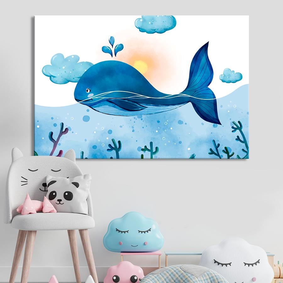 Картина в детскую комнату Мультяшный кит кашалот 51x34 см (A1393-1)