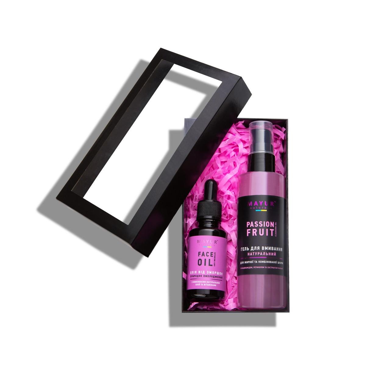 Подарунковий набір для догляду за жирною шкірою Гель для вмивання Маракуя 100 мл/Олія від зморшок 30 мл