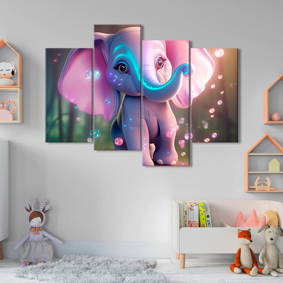 Картина в детскую комнату Милый слон и мыльные шарики 149x106 см (A1426-4)