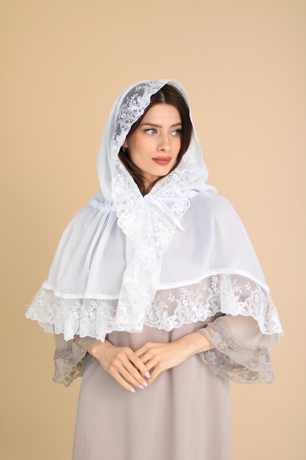 Палантин для храма на голову 80x120 см Белый (п004) - фото 8