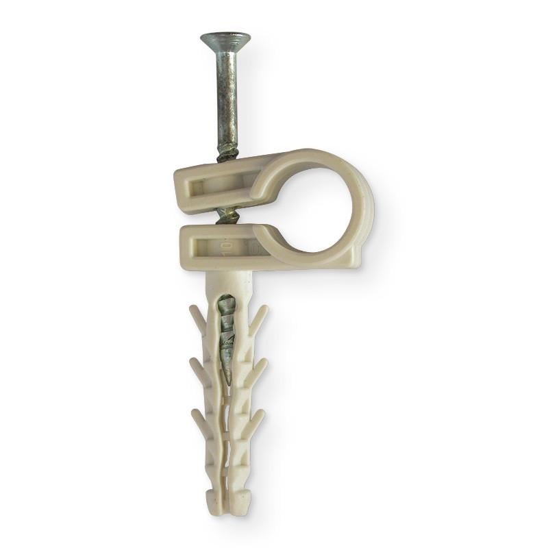 Обойма хомут Loga S 1025-Д13-14 для труб и кабеля Ø13-14 мм с дюбелем и ударным шурупом 50 шт.