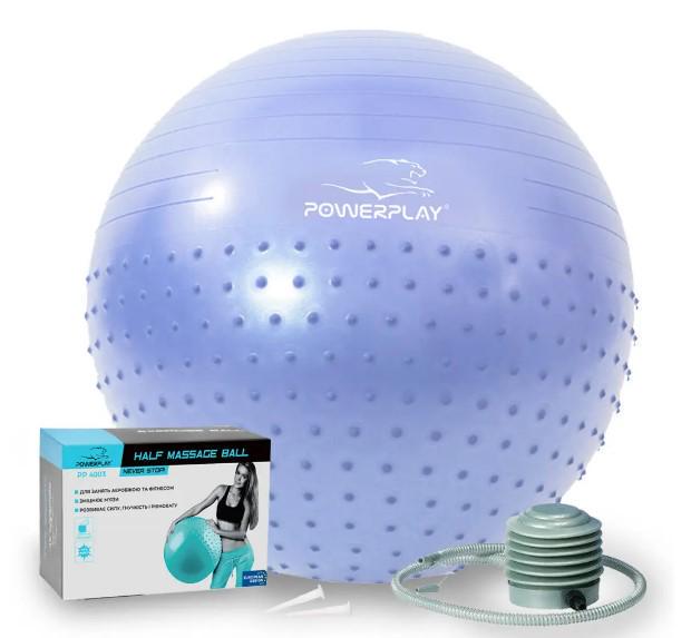 Фитбол для фитнесаполумассажный PowerPlay 4003 Gymball с насосом Ø 75 см Sky Blue (PP_4003_75_Sky_Blue)
