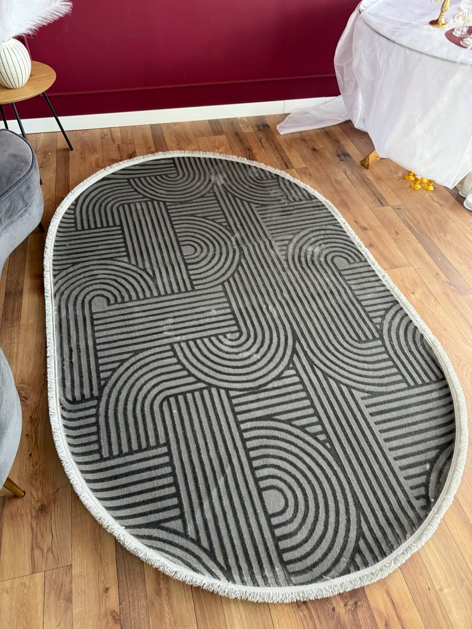 Ковер рельефный 3D овальный 250х350 см Серый (56556)