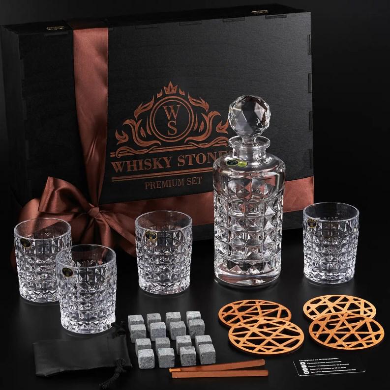 Подарочный набор для алкоголя камни для виски Whiskey Stones 16 шт./4 хрустальных стакана Bohemia Diamond 280 мл и графин 650 мл - фото 2 Подарочный набор для алкоголя камни для виски Whiskey Stones 16 шт./4 хрустальных стакана Bohemia Diamond 280 мл и графин 650 мл - фото 2