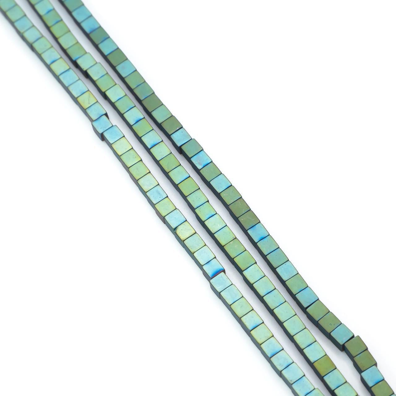 Бусины Квадрат Гематит 3х3 мм 40 см 140 шт. Оливково-зеленый (БГ0303д85)