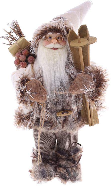 Фигура новогодняя Санта Клаус с подарками и лыжами 30 см Бежевый с коричневым Фигура новогодняя Санта Клаус с подарками и лыжами 30 см Бежевый с коричневым