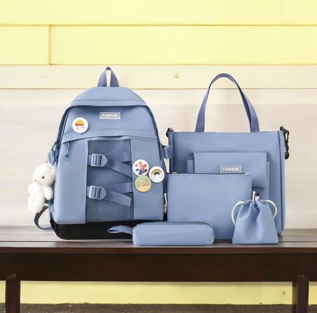 Школьный рюкзак для девочки Fashion 5в1 рюкзак/шоппер/пенал/сумочка/кошелек Голубой Школьный рюкзак для девочки Fashion 5в1 рюкзак/шоппер/пенал/сумочка/кошелек Голубой