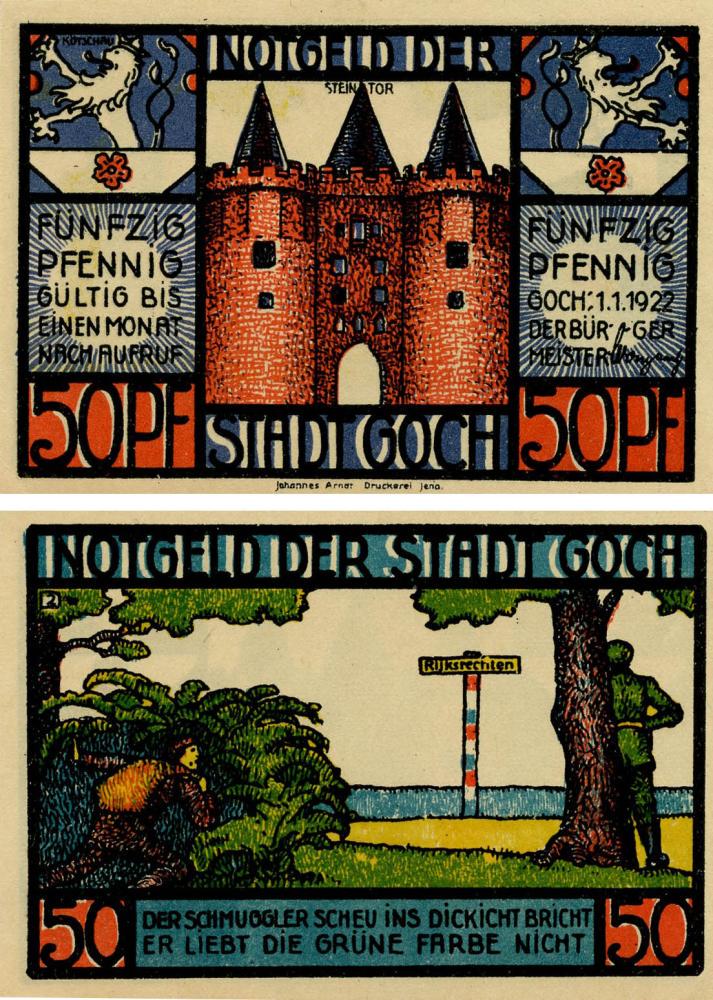 Коллекционная банкнота Германия Нотгельд 50 пфеннигов 1922 F-VF Гох Разновидность 1 (Б18754)