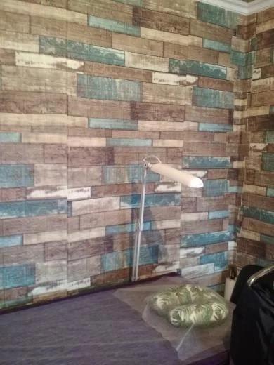Панель самоклеящаяся 3D Sticker Wall 700x700x5 мм под дерево Синий - фото 4