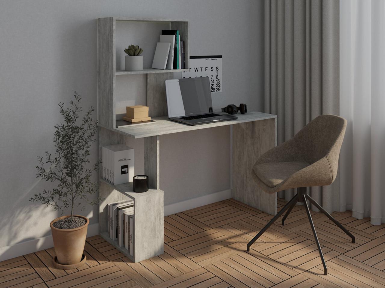 Компьютерный стол MebelProff КС-22 с надстройкой Бетон (26437871) - фото 1 Компьютерный стол MebelProff КС-22 с надстройкой Бетон (26437871) - фото 1