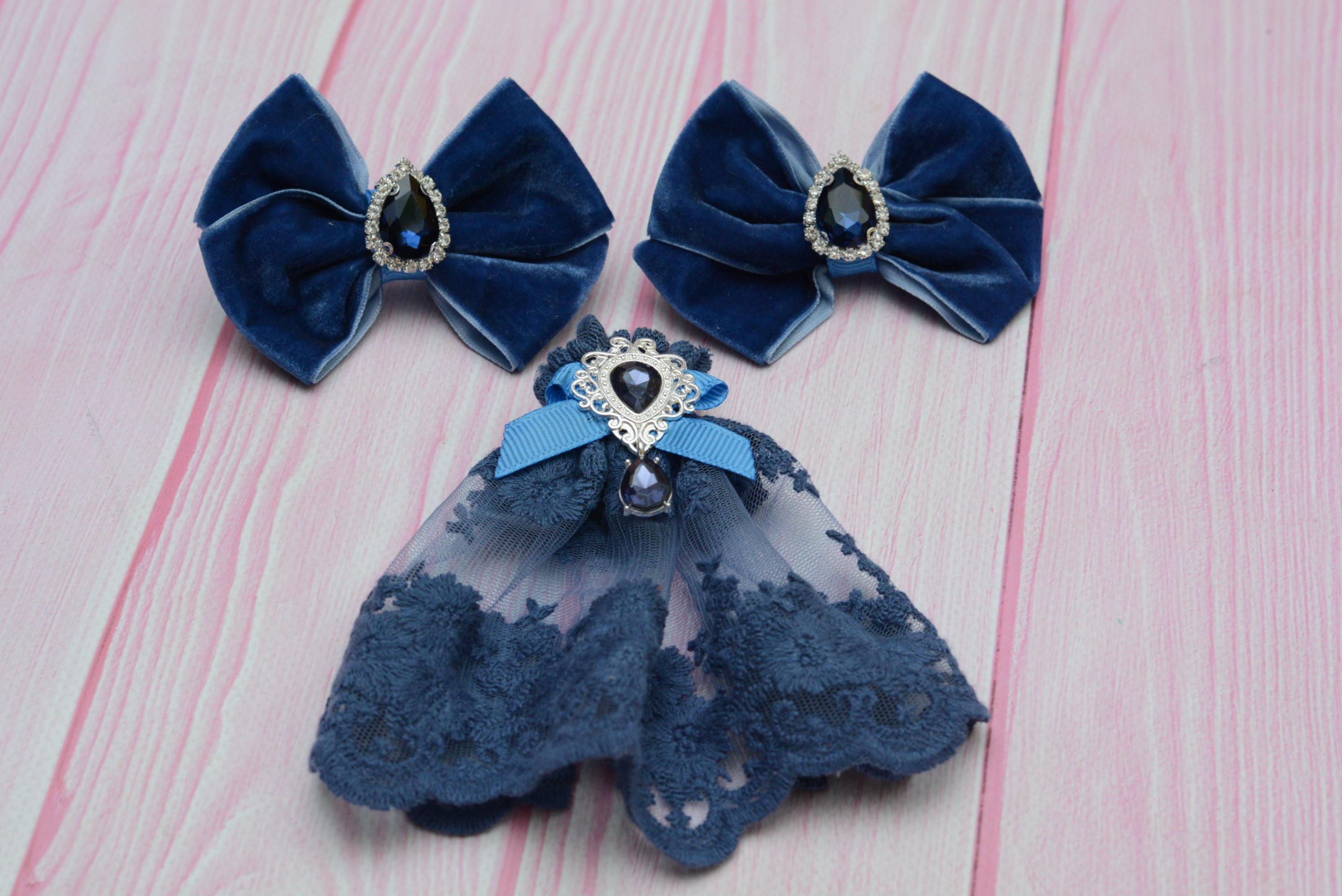 Набор банты на резинке детская галстук Dark blue (740 об)