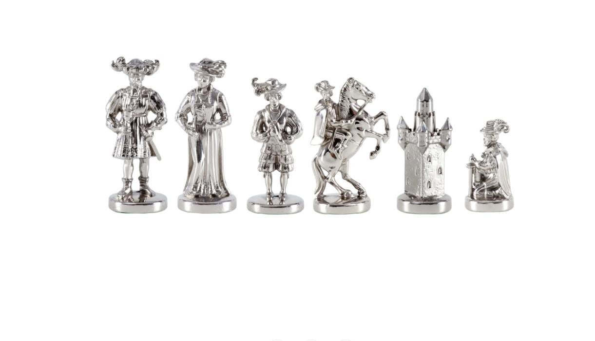 Фигурки металлические шахматные ручной работы средневековые рыцари h 9,7 см Серебряный (088 1012F)