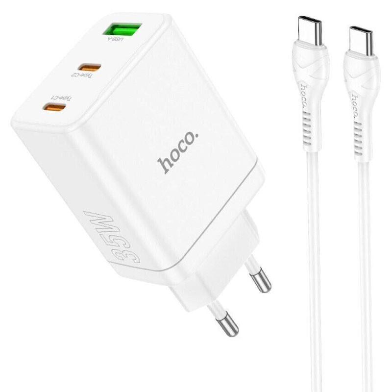Зарядний пристрій мережевий Hoco N33 Start PD35W 1USB-A/2C з кабелем Type-C to Type-C White (00000067519_1)