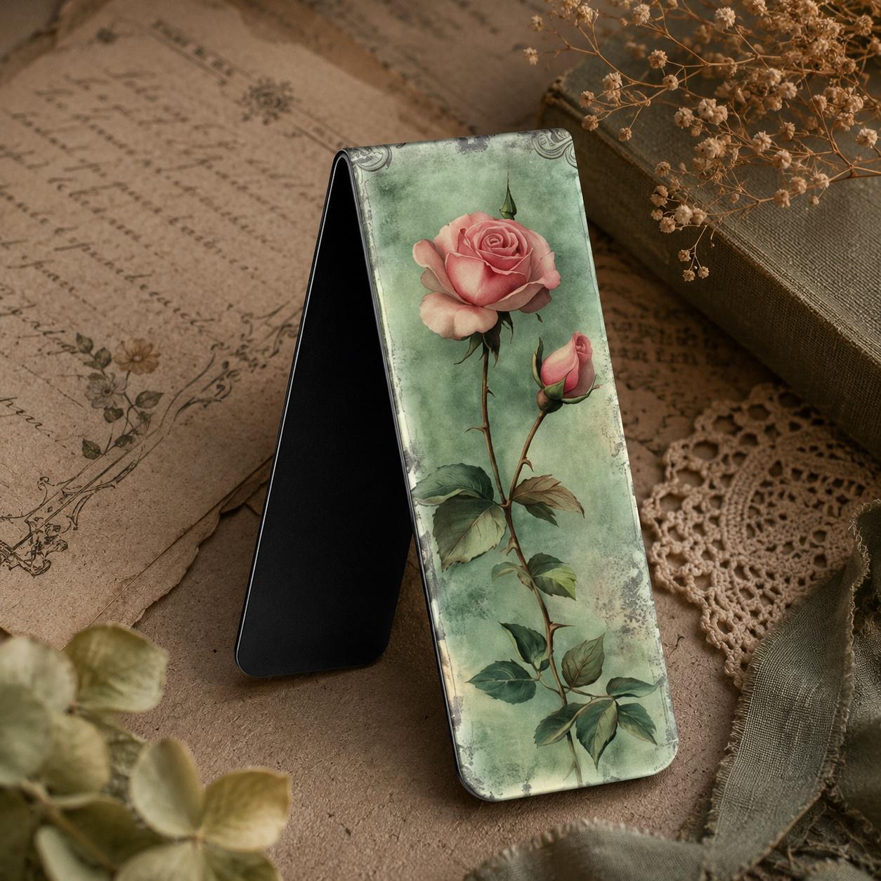 Закладка для книг магнітна Vintage Roses Троянда Зелений (37243109)