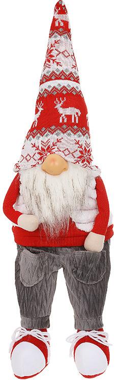 Іграшка м'яка Гном у сірих штанах та в новорічному ковпаку 58 см
