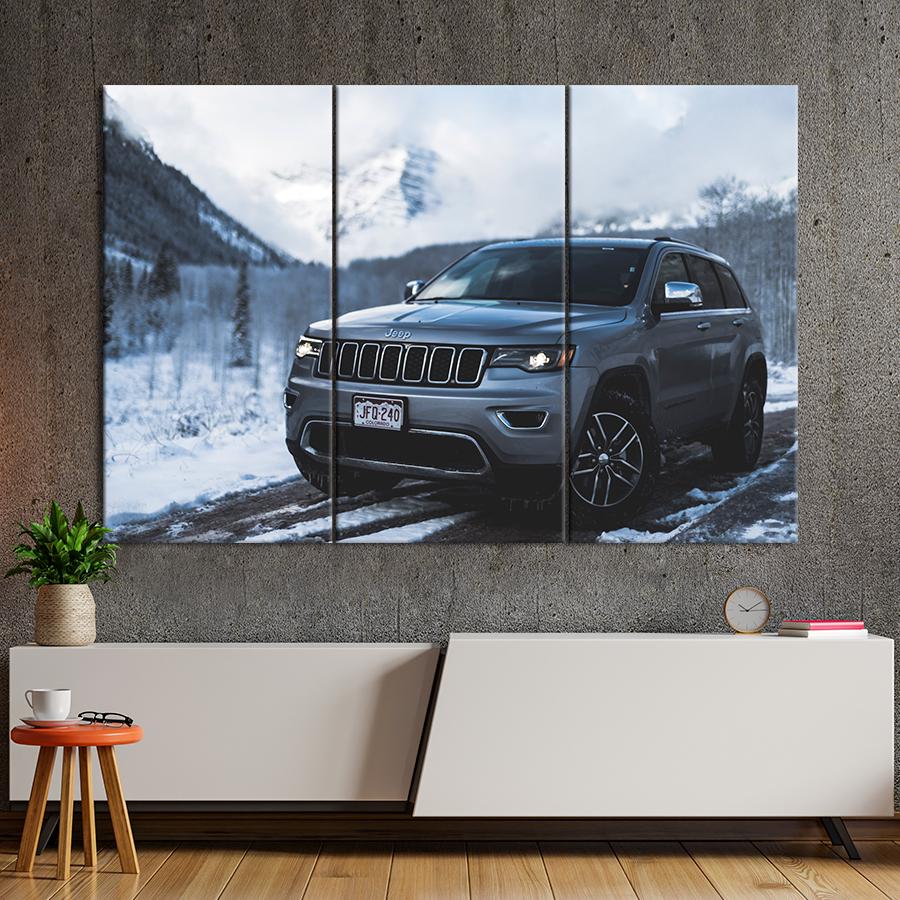 Картина Автомобиль Автомобиль Jeep Grand Cherokee на фоне зимнего пейзажа 78x48 см (A1208-3)