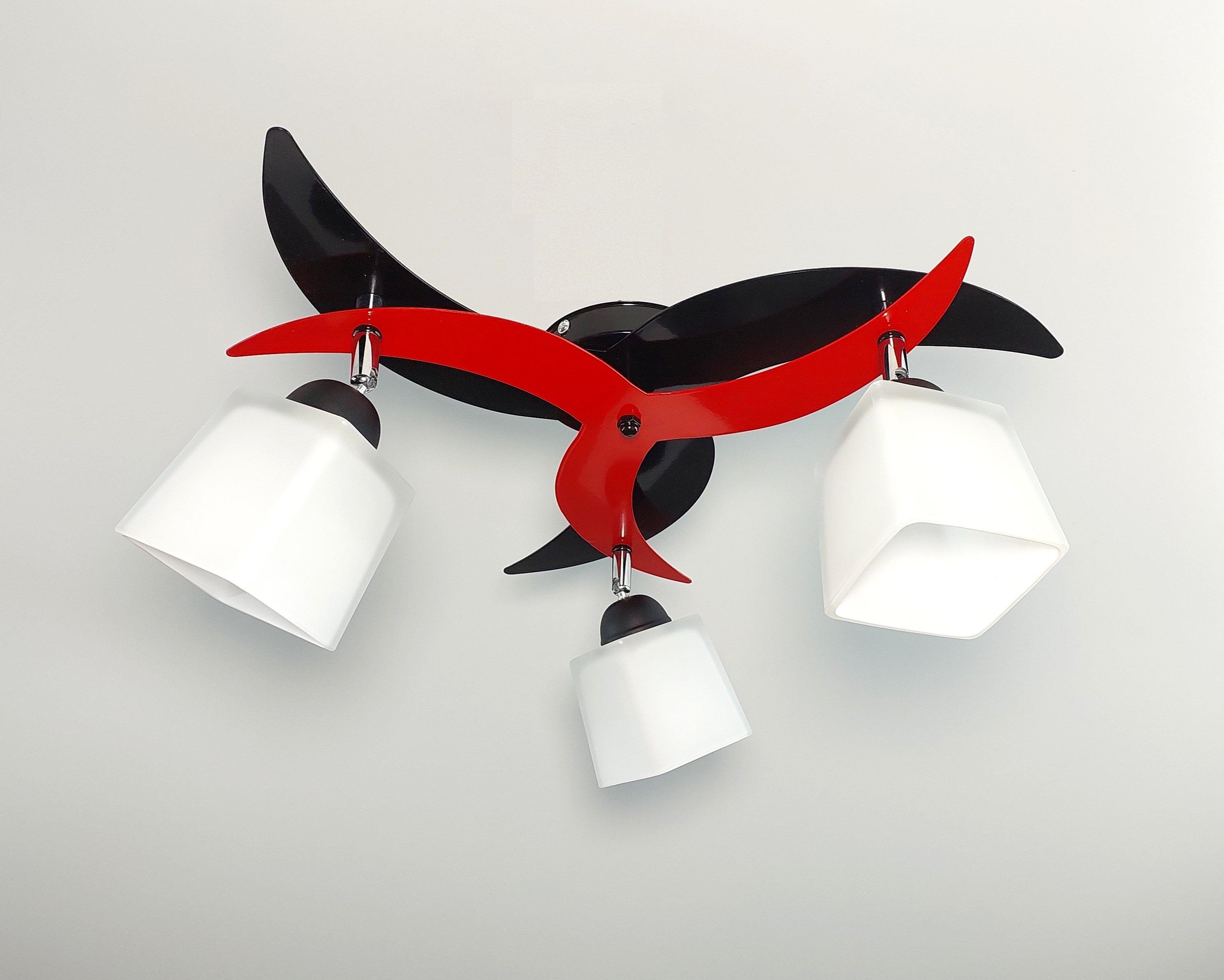 Люстра стельова 8008 3А на три поворотні плафони Чорний/Червоний