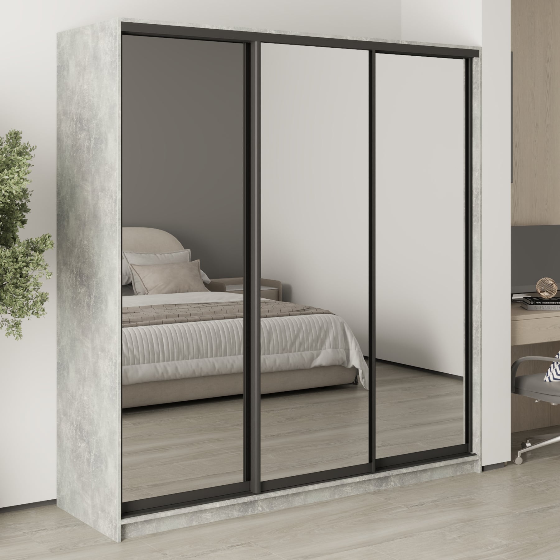Шкаф-купе трехдверный Mebel Star Стандарт BG MBS-8492 200х60х210 см Бетон (1007903) Шкаф-купе трехдверный Mebel Star Стандарт BG MBS-8492 200х60х210 см Бетон (1007903)