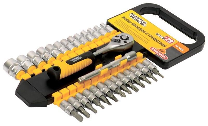 Набор торцевых головок 1/4 4-14 мм биты удлинитель 100 мм трещотка с храповым механизмом