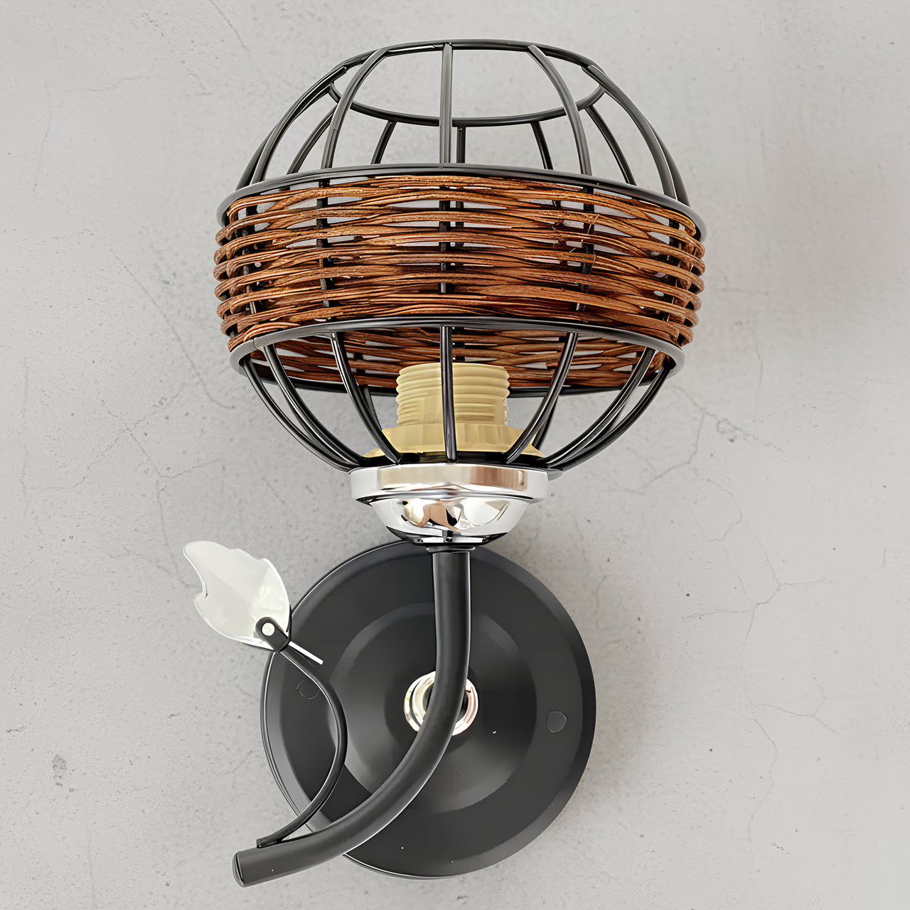 Бра Valeso с декоративным ротангом под одну лампу Е27 Черный (B-91188A/1)