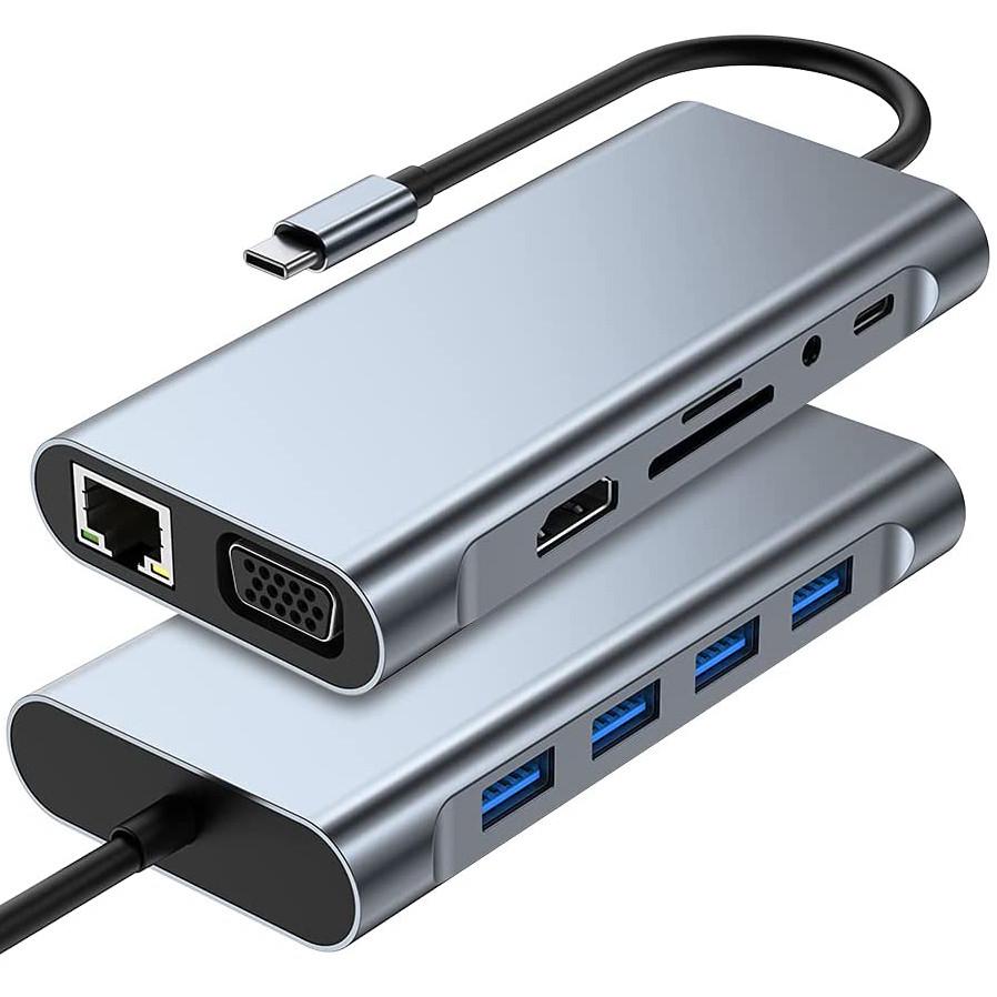 Разветвитель для ноутбука Type-C хаб Addap MH-13 многофункциональный 11в1 4xUSB 3.0/Type-C/HDMI/VGA/Ethernet/SD/MicroSD/3,5 мм - фото 2