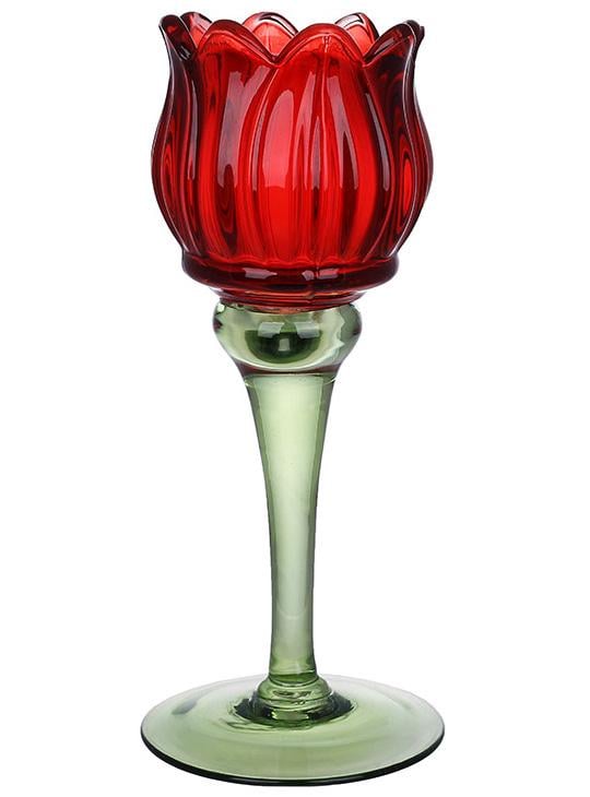 Подсвечник стеклянный Красный Тюльпан 8х19 см