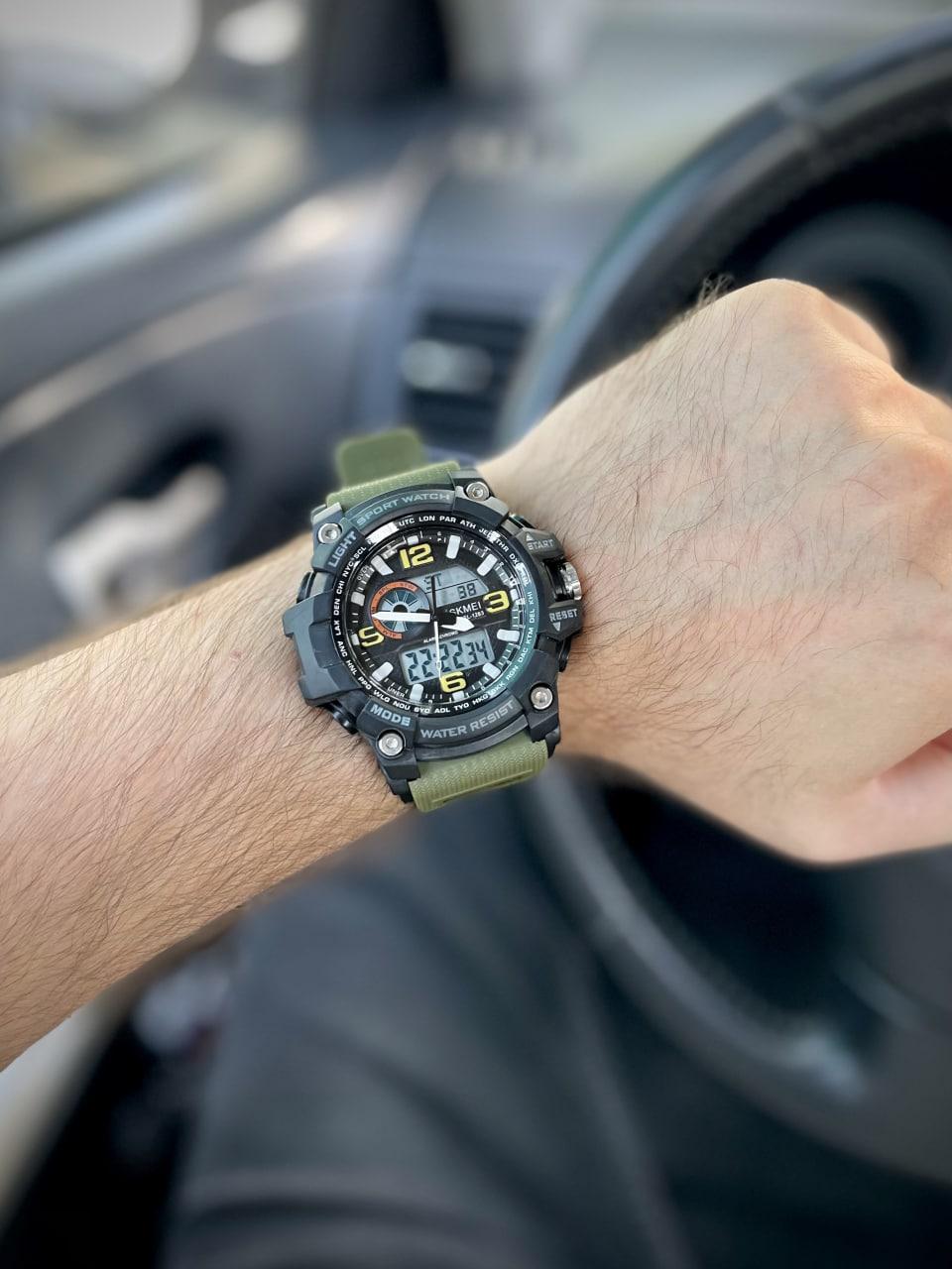 Наручные часы мужские Skmei военные с подсветкой водостойкие Зеленый (1283) - фото 3 Наручные часы мужские Skmei военные с подсветкой водостойкие Зеленый (1283) - фото 3