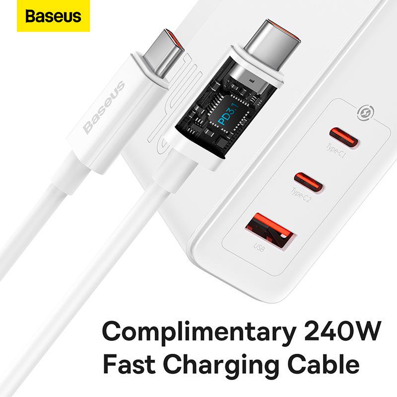 Адаптер сетевой BASEUS Type-C to Typc-C cable Gan5 Pro fast charger 1USB/2Type-C PD/QC 140 W 5 A White (CCGP100202) - фото 8