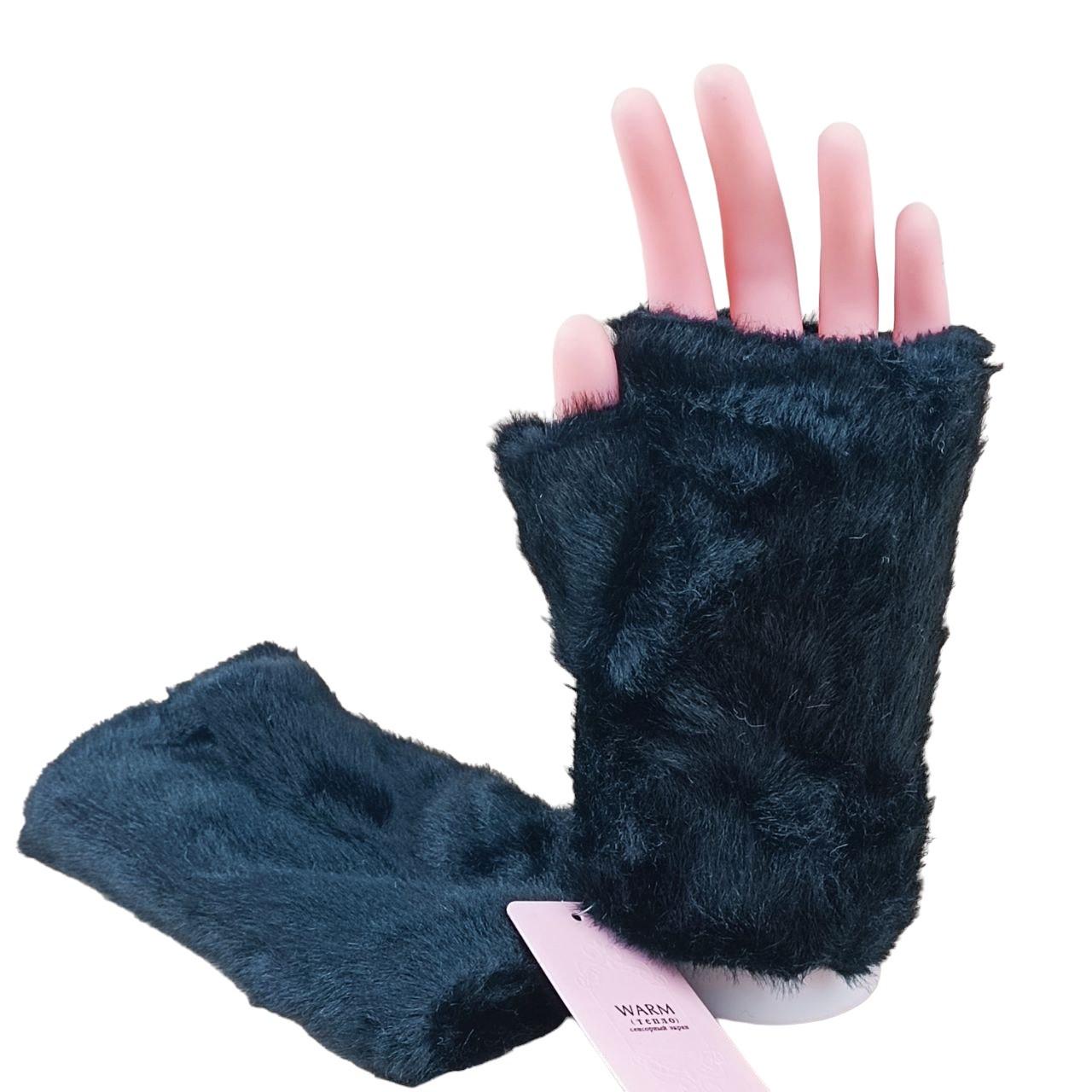 Перчатки митенки меховые S-M Черный (47164) - фото 2