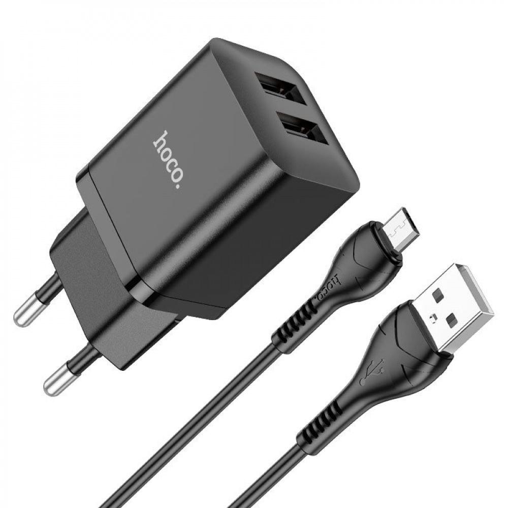 Зарядний пристрій мережевий Hoco N25 Maker 2 USB/Кабель MicroUSB Чорний (38445 black)